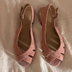 Women's Pink Suede Slingback Flats 7.5 BLUSH